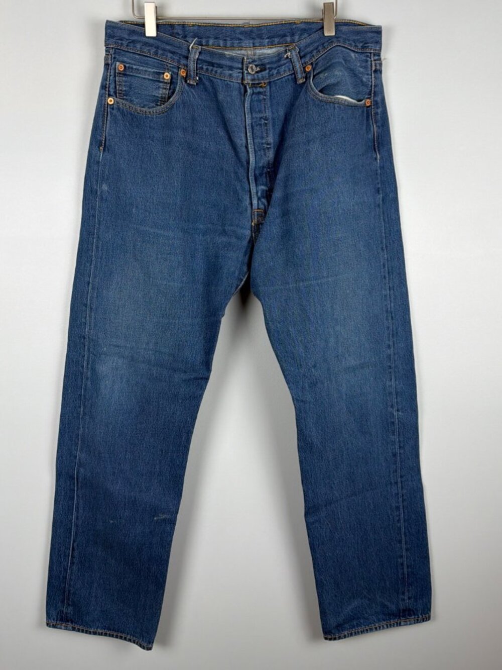 Levi's 501 Jeans Mens 38x29 Blue Medium Wash Button Fly Classic 2017 Distressed